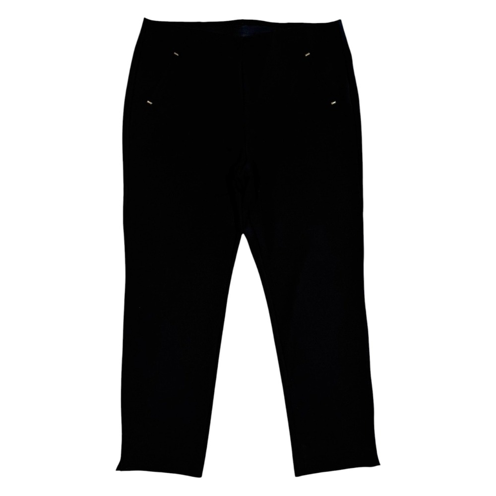 Chicos Black Pull On Ankle Pants Gold Hardware Size 3 US16 Elastic Waist Stretch